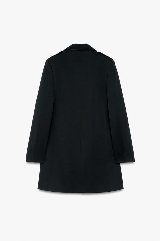 TRENCH CROISÉ MÉLANGE DE LAINE LISERÉS COMBINÉS ZW COLLECTION - Noir de Zara - Image 1