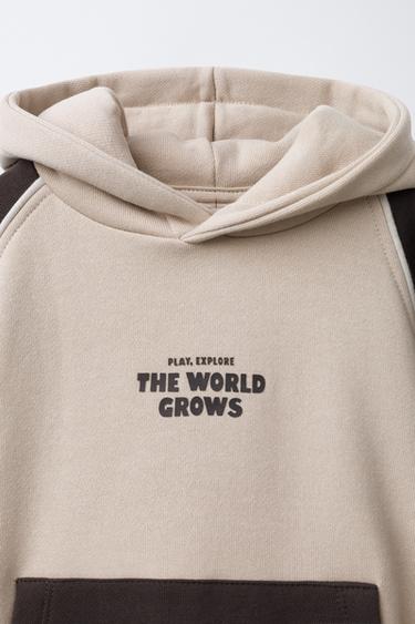 COLOUR BLOCK SLOGAN HOODIE - Sand by Zara - Image 2