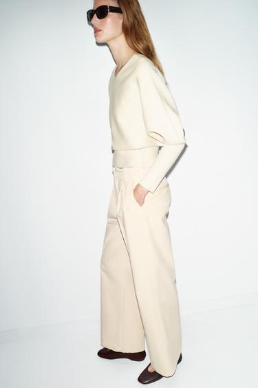 CORDUROY EFFECT STRAIGHT-LEG TROUSERS - Ecru by Zara - Image 3