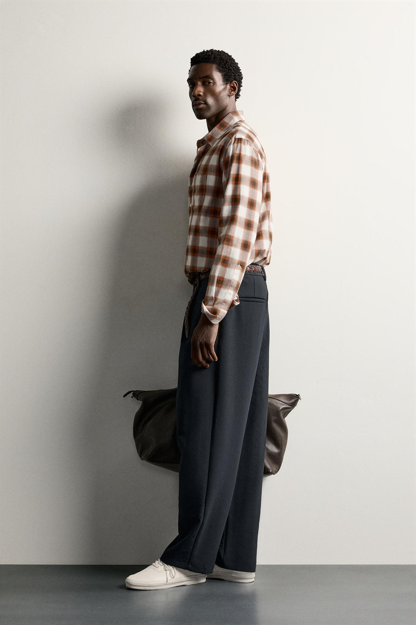 Мужская рубашка Zara Regular Fit Plaid, цвет: Белый оранжевый — фото 4