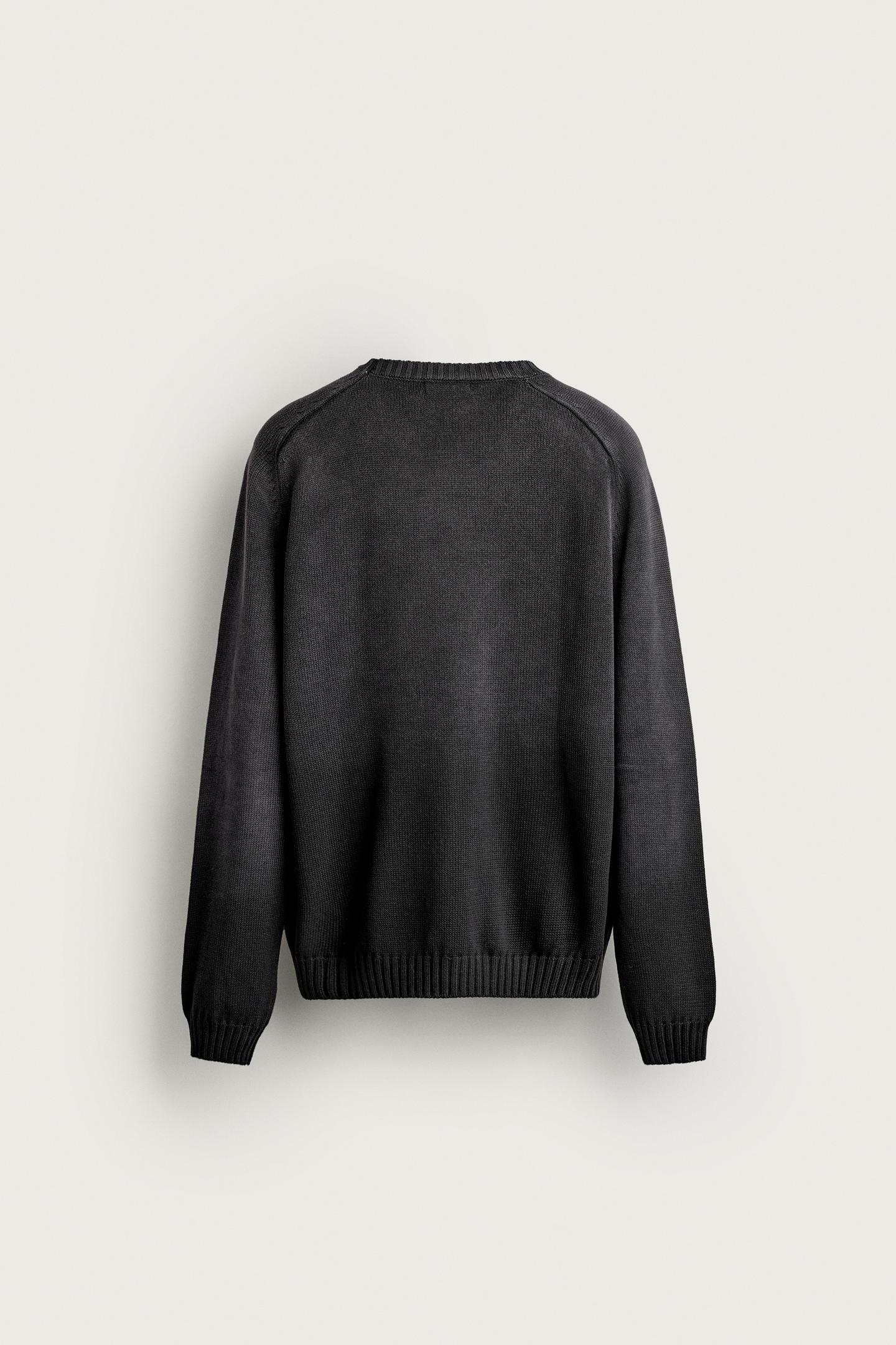Мужской свитер Zara 100% Cotton Washed-Effect, цвет: Чёрный — фото 7