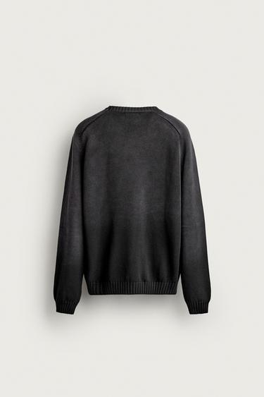 100% COTTON WASHED-EFFECT SWEATER — Black 2