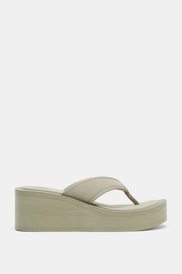 Zara PLATFORM SANDALS - Khaki Green