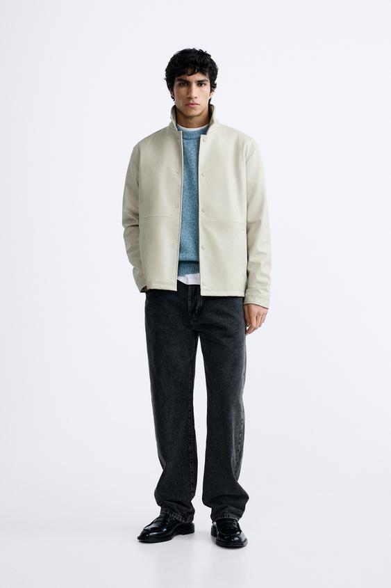 JACKET WITH RIBBED COLLAR - Ecru
