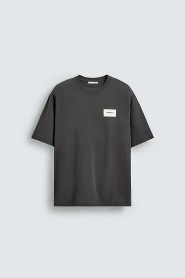 T-SHIRT WITH LABEL PATCH - Dark grey by Zara