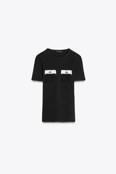 CONTRAST CHUNKY KNIT T-SHIRT - Black by Zara
