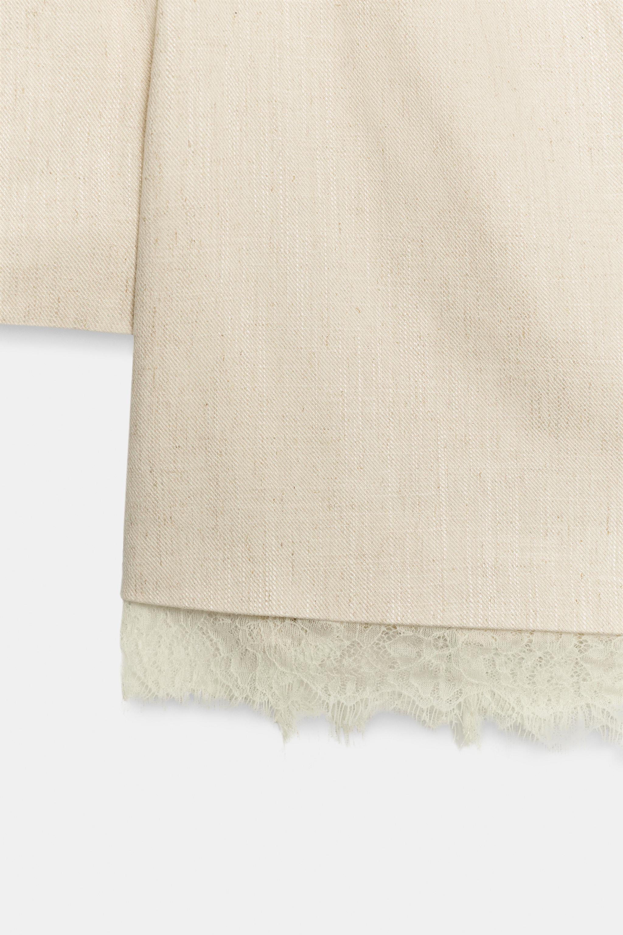 Женские пиджаки Zara LACE TRIM CROPPED BLAZER — фото 8