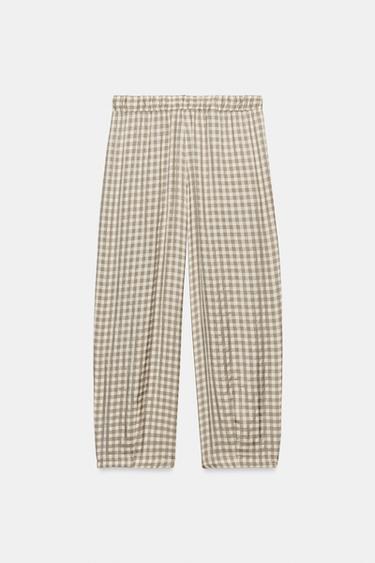 ZW COLLECTION FLOWING CHECK TROUSERS - Ecru by Zara - Image 5