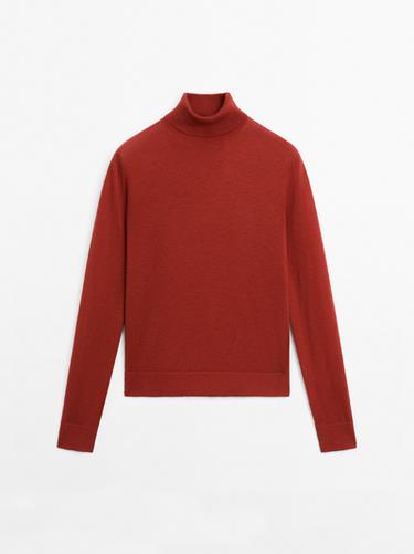 Jersey cuello alto con lana - Rojo oscuro de Zara