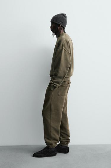 RELAXED FIT FADED EFFECT TROUSERS - Khaki by Zara