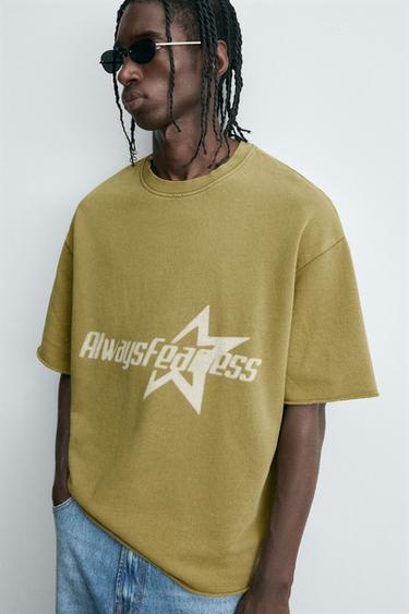 GEWASSEN SWEATSHIRT MET TEKSTPRINT - BLAUWGROEN van Zara