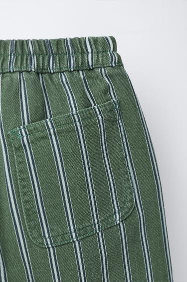 STRIPED BAGGY TROUSERS - Mid-green by Zara - Image 3