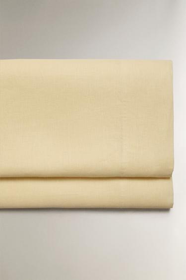 WASHED LINEN FLAT SHEET (140 GSM) - Yellow by Zara