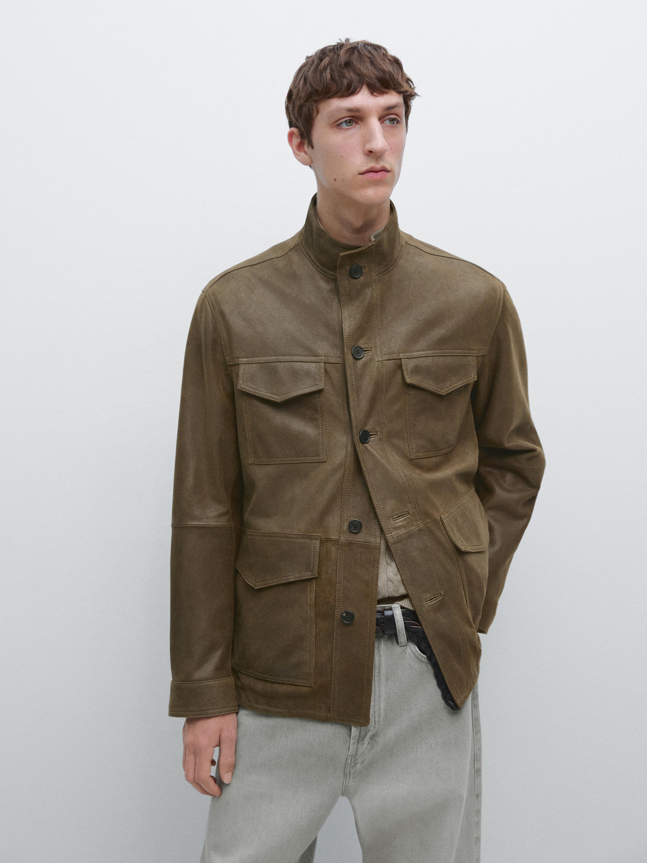 Veste en cuir caprin effet usé
