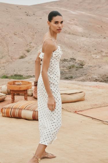 ROBE MIDI À POIS - Écru / Marron de Zara - Image 4
