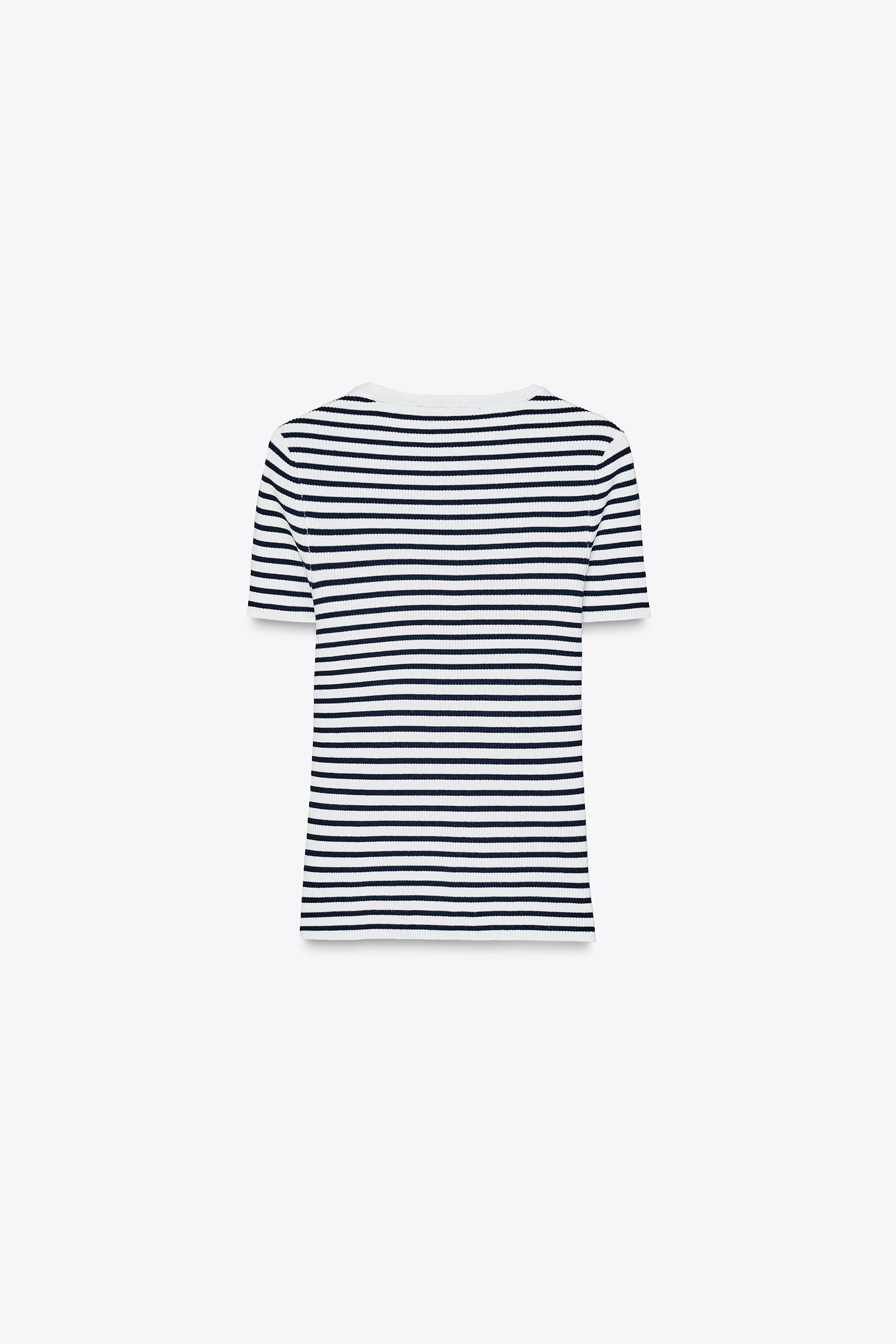 【ZARA】ショートスリーブストライプトップス 2702/205/060 SHORT SLEEVE STRIPE TOP - White / Navy | ZARA United States