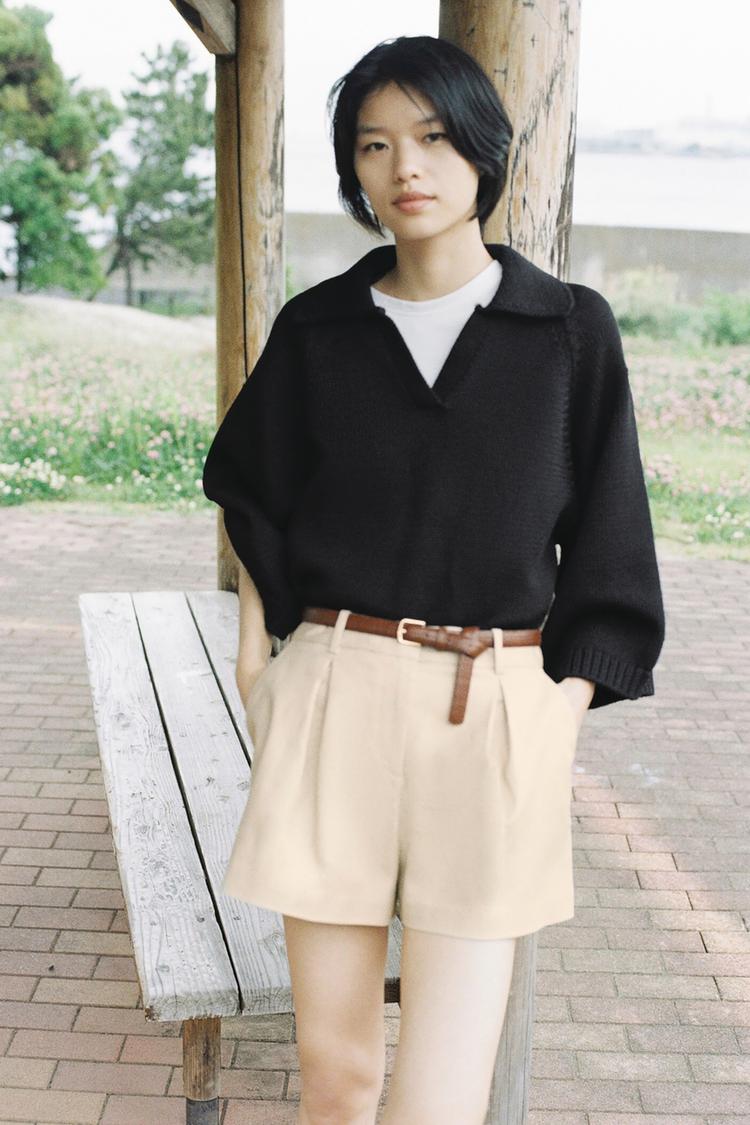 DARTED BERMUDA SHORTS WITH BELT