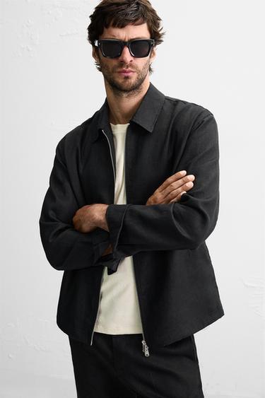100% LINEN OVERSHIRT - Black by Zara