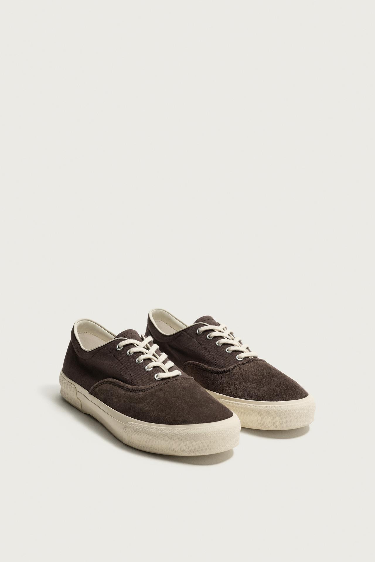COMBINED LEATHER SNEAKERS — Brown