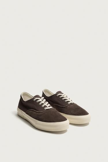 COMBINED LEATHER TRAINERS - Brown by Zara