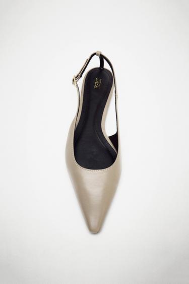 LEATHER SLINGBACK SHOES - Taupe Grey by Zara