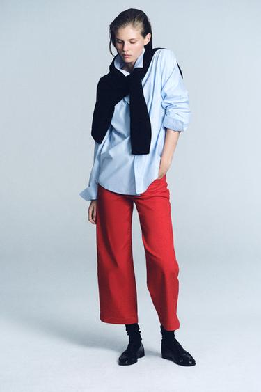 ДЖИНСЫ Z1975 WIDE LEG CROPPED С ВЫСОКОЙ ПОСАДКОЙ И ПОЯСОМ — КРАСНЫЙ от Zara