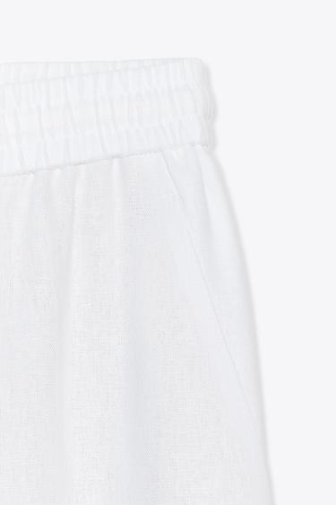 PANTALÓN RECTO CON LINO - Blanco roto de Zara