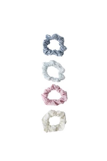 Zara FOUR-PACK OF GINGHAM SCRUNCHIES - Ecru