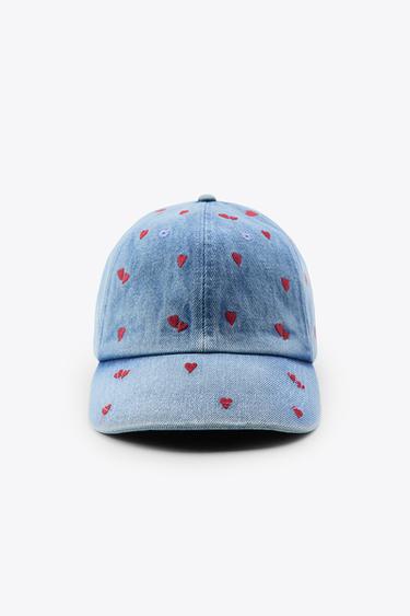 Zara DENIM CAP WITH HEART EMBROIDERY - Navy blue - Image 0