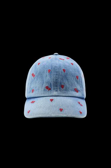 Zara DENIM CAP WITH HEART EMBROIDERY - Navy blue - Image 0