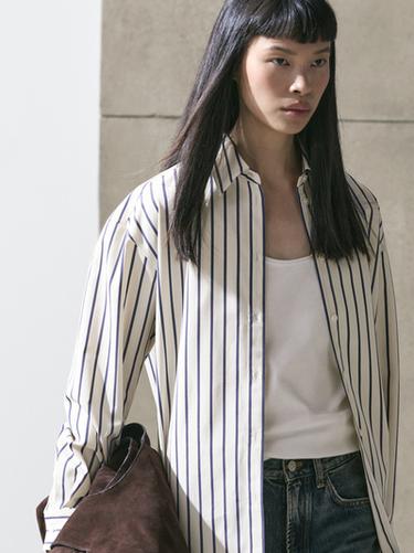 Zara 100% cotton striped shirt - Biscuit