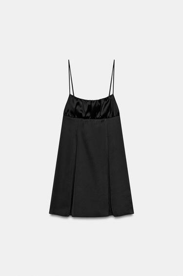 SATINIERTES MINI-TRÄGERKLEID - Schwarz von Zara