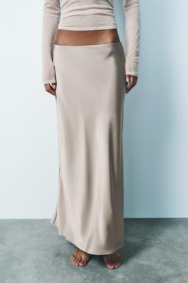 SATIN MIDI SKIRT - Taupe grey by Zara