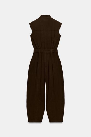 JUMPSUIT WITH FROG FASTENING AND BELT - Brown by Zara - Image 6