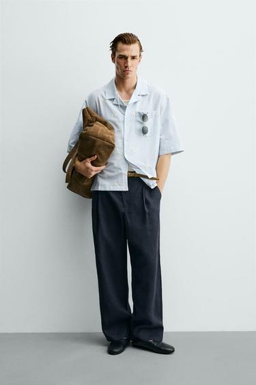 Zaras BRODERAD SKJORTA RELAXED FIT - Himmelsblå