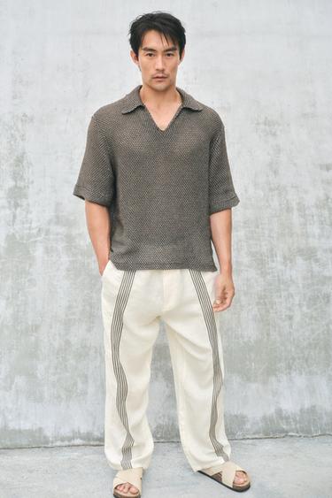 Zara 開放結構POLO衫 - 裸色 / 棕色