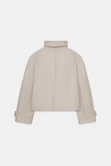 SHORT COAT WITH HIGH COLLAR - Beige by Zara - Image 4