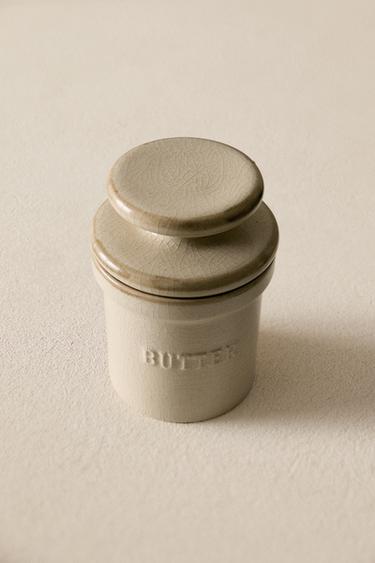 STONEWARE CYLINDRICAL BUTTER DISH - Grey by Zara