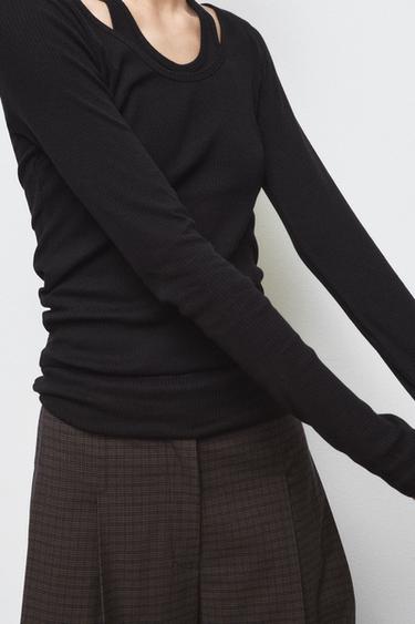 DOUBLE RIBBED T-SHIRT - Black by Zara - Image 1