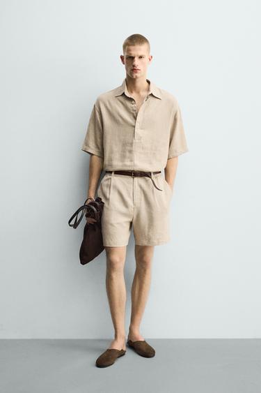 برمودا RELAXED FIT كتان - فيسكوز - رمل الخاص بـ Zara - صورة 0