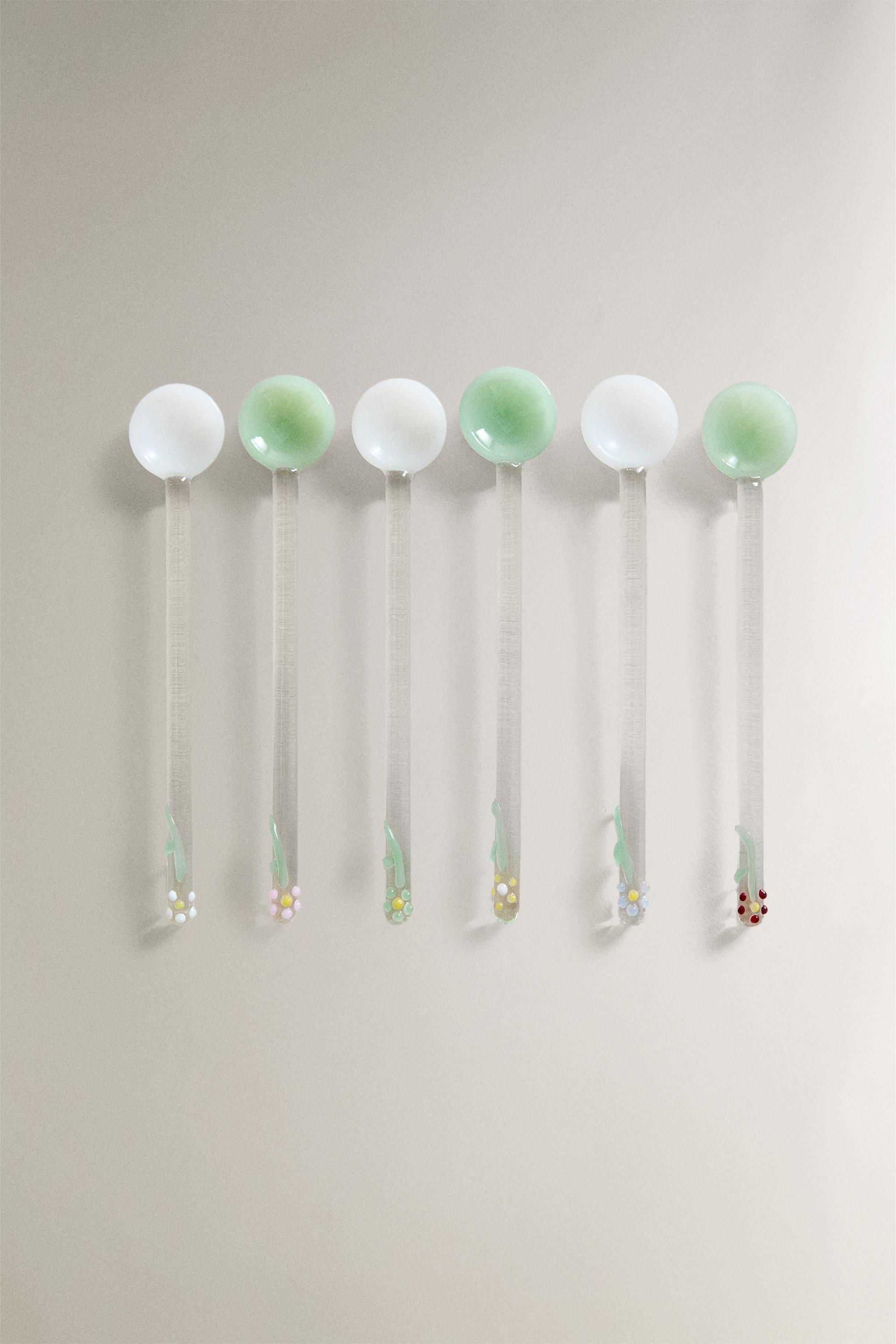 LOT DE CUILLÈRES À CAFÉ EN BOROSILICATE FLEURS (LOT DE 6)