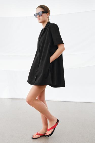 Zara ZW COLLECTION POPLIN MINI DRESS - Black