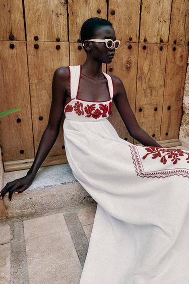 ROBE MI-LONGUE BRODERIES STRUCTURÉE - Écru de Zara - Image 6