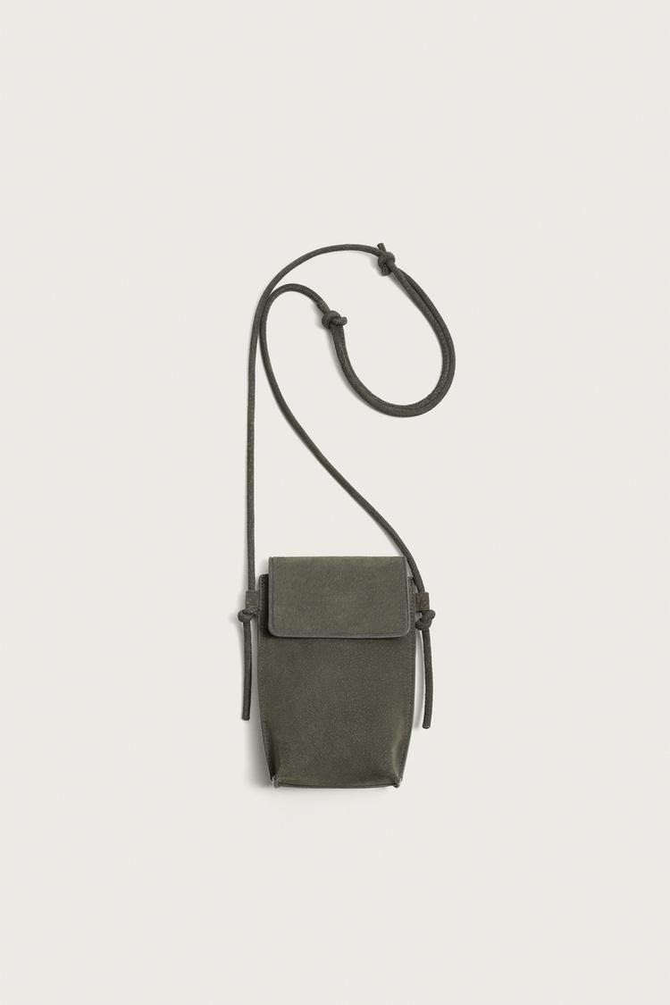 LEATHER CROSSBODY BAG — Gray