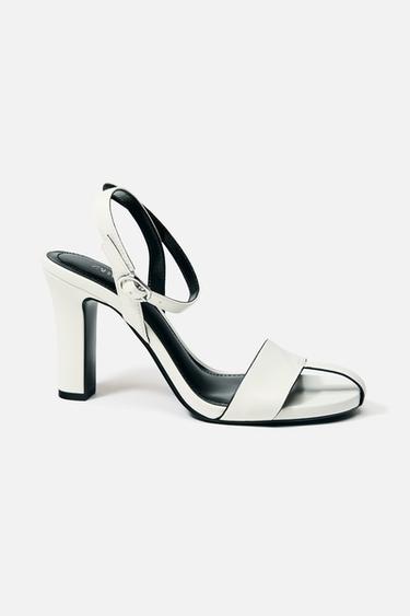 Zara OPEN TOE HEELED LEATHER SANDALS - White