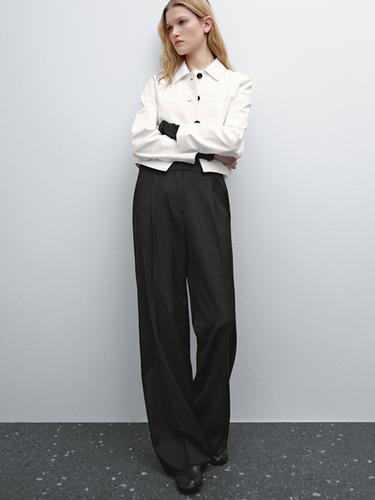 Pantalón cinturilla fina 100% lana - Negro de Zara