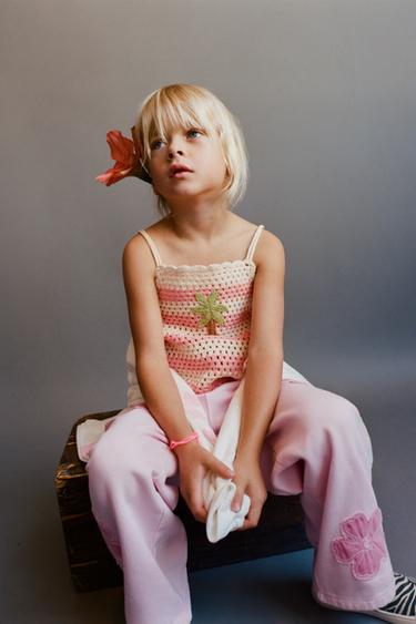 STRIPED CROCHET KNIT TOP - Peach by Zara