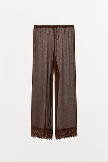 PANTALON FLUIDE DENTELLE - Marron de Zara - Image 5