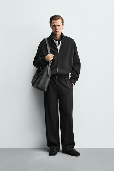 WIDE-LEG PLEATED JOGGERS - Black by Zara