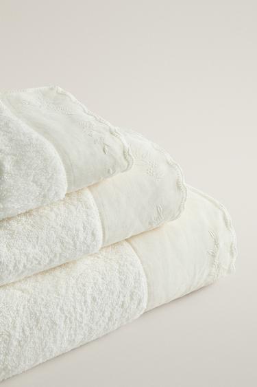 BATH TOWEL WITH LINEN BORDER — Ivory 2